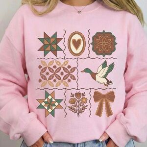 Cottage Core Mallard Sweatshirt- Light Pink
